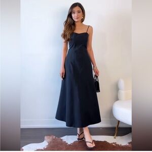 Zara Black Midi Slip Dress with Spaghetti Straps and Sweetheart Neckline